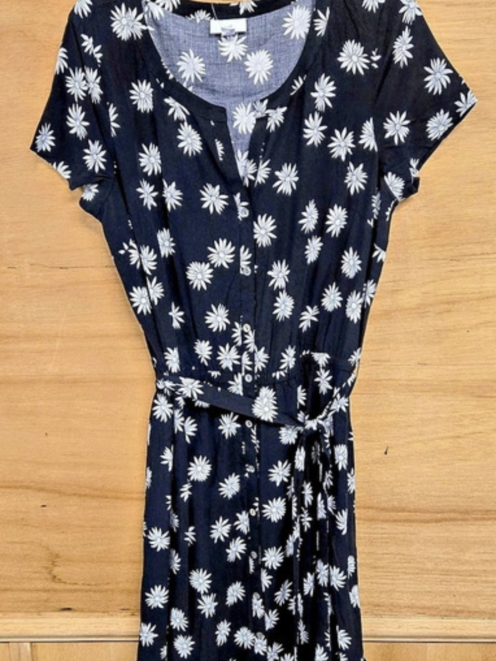 J.Jill Black White Floral Daisy Button-Front Tie Waist Midi Dress Medium